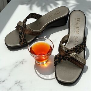 Italian Shoemakers Bronze and Leopard Sandals